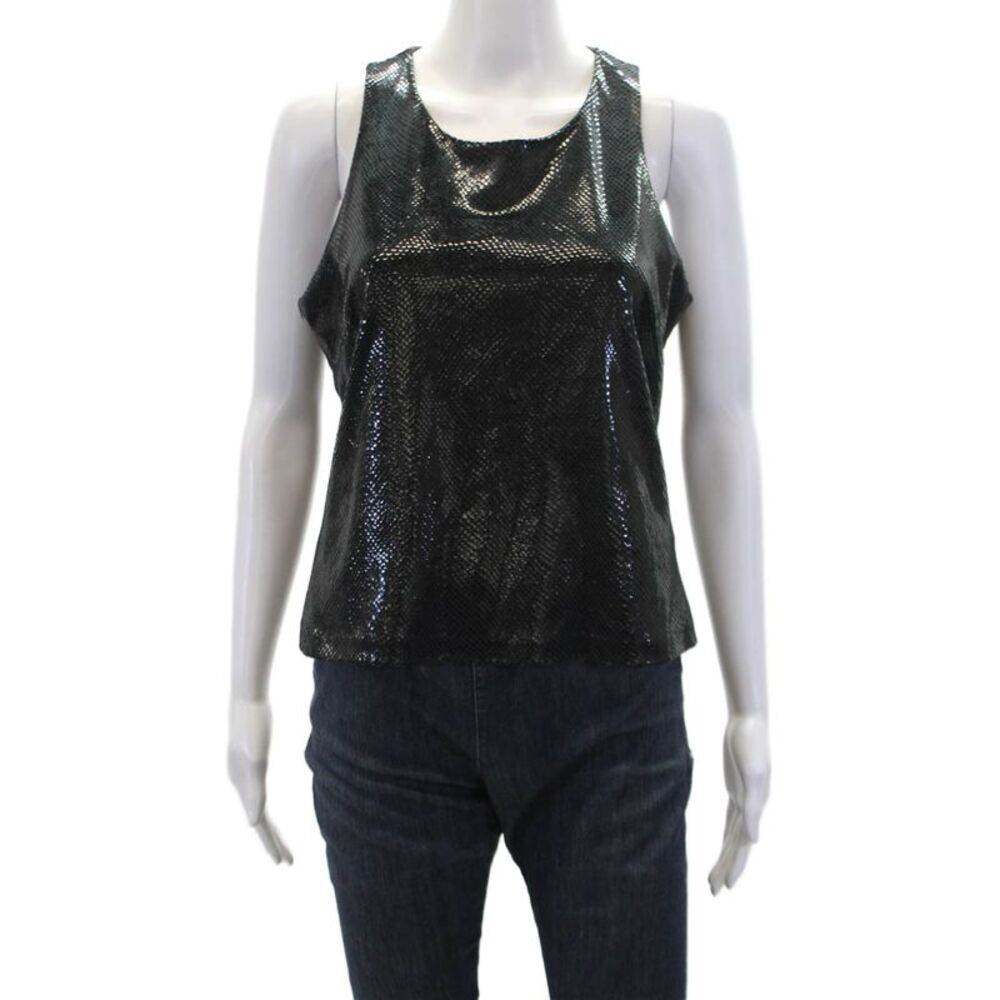 Emma Black Womens Sleeveless Round Neck Sequence Tank Top Black Size 10